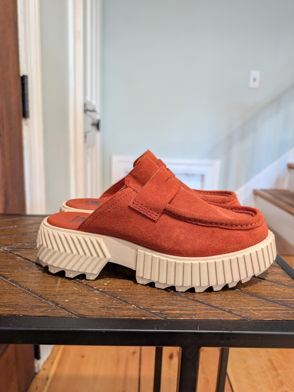 Sorel Suede Platform Mule Clogs in Rust Orange